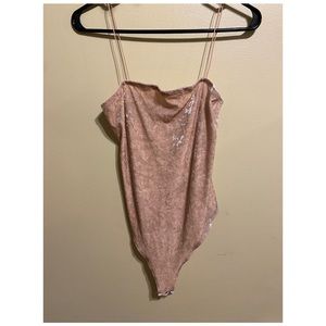 Garage Pink Velvet Bodysuit